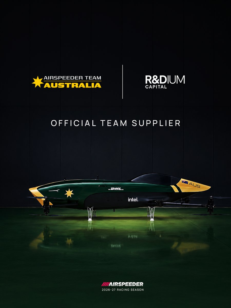 AirspeederHQ's tweet photo. We're proud to welcome Radium Capital as an Official Supplier of Airspeeder Team Australia ahead of the 2026 Airspeeder International Series. 

#OfficialSupplier #RacingPartner #Airspeeder https://t.co/eomjTEgvRw