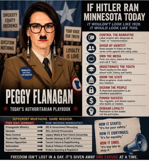 MinnesotaMiners's tweet photo. .@peggyflanagan I found this to be an interesting optic showing the similarities between your progressive ideology and Hitler's in the 1930's and forties. The similarities are glaring and scary to say the least. We do not need that kind of ideology in the senate. @MinnesotaMiners