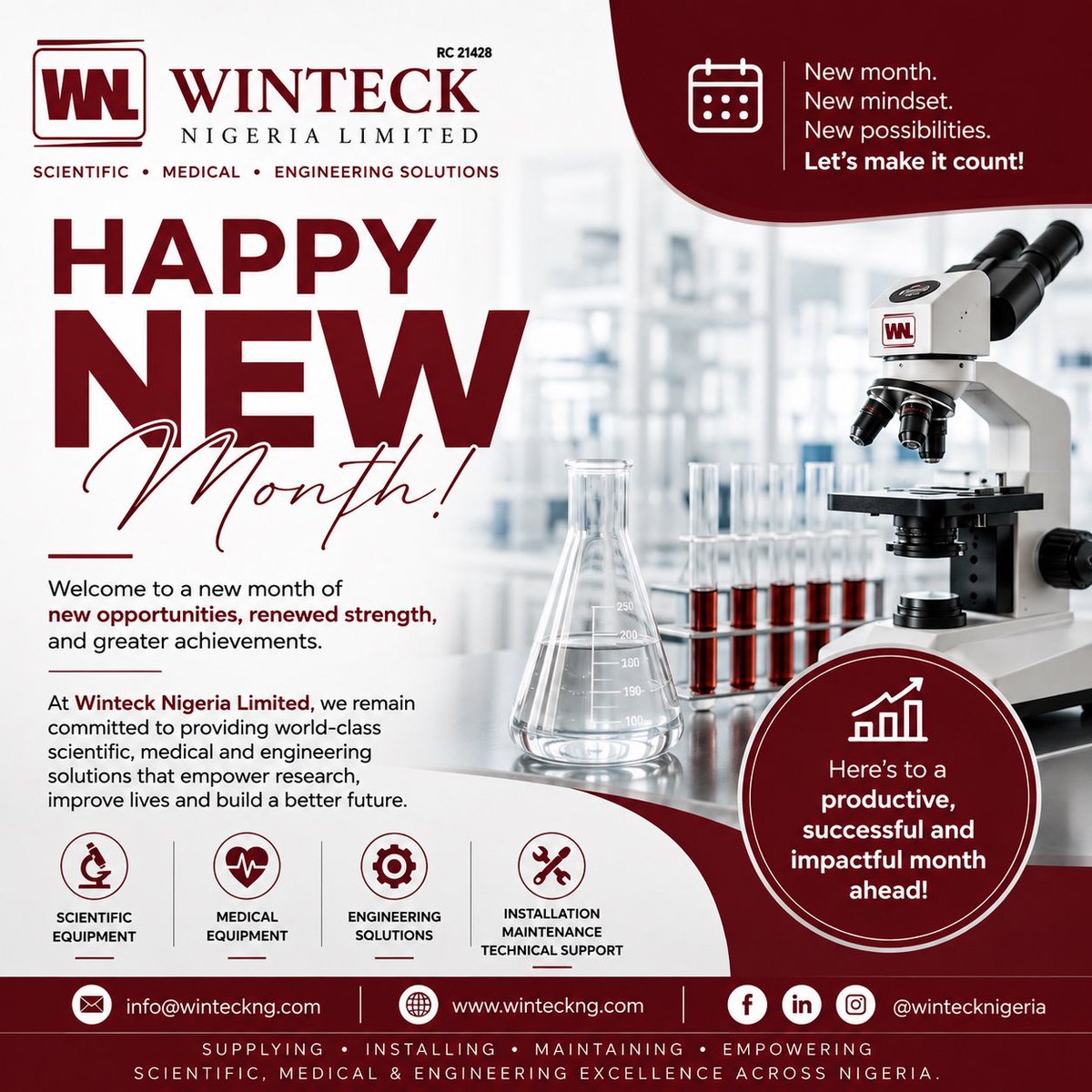 Winteckng's tweet photo. 🌟 Happy New Month from Winteck Nigeria Limited!
Here’s to new opportunities, innovation, and scientific excellence. Wishing you a productive and successful August! 🚀

#HappyNewMonth #Winteck #ScienceAndTechnology #LaboratoryEquipment #Engineering #MedicalEquipment #Innovation https://t.co/tNVKVWHM1f