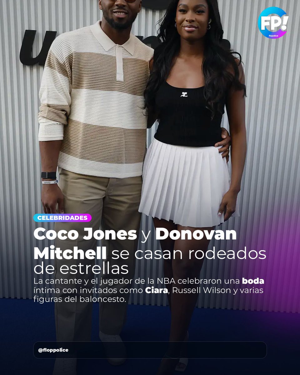 _floppolice's tweet photo. 💍✨ Coco Jones y Donovan Mitchell ya son marido y mujer.
La pareja celebró una ceremonia íntima frente a familiares y amigos, con invitados como Ciara, Russell Wilson y varias estrellas de la NBA.
¿Te sorprendió esta boda? 👀👇
#CocoJones #DonovanMitchell #CelebrityWedding https://t.co/tdFlVEyXsr