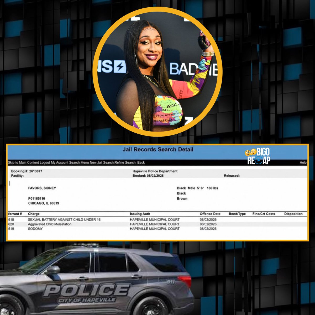 bigorecap's tweet photo. Reality star #SidneyFavors, aka #SidneyStar, is facing #SexualBattery, Aggravated Child Molestation, and #Sodomy charges following an arrest in #Hapeville yesterday . 
The charges remain unproven, and Sidney Favors has not been convicted thus far. Take a look! 😮🚔👮🏻‍♂️

#Bigorecap #Bigolive #Bigousa #Bigo