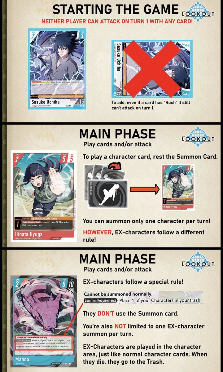UchiGang's tweet photo. 🧵MASSIVE Naruto Card Game comprehensive rules thread incoming‼️

I’m not planning on doing this every time the rules get any minor updates since it’s still early in regards to the official release of this game (June 2027😭). I’ll at the very least share the new PDF file if it gets a new revision✅

Version 1.4: https://t.co/El9PIS3cYF

I’m mainly doing this since the quote post (graphic) was done by someone overseas interpreting Gen Con attendees notes-which caused some confusion as some of the rules on that graphic are INCORRECT❌

For more frequent updates on this PDF, consider joining the community discord: https://t.co/rjg1fRpAPp

MAKE SURE TO USE THIS RULSET OVER THE QUOTE POST GRAPHIC AND SHARE THIS TO OTHERS TRYING TO LEARN CORRECTLY⚠️

#NarutoCardGame #NarutoTCG #NarutoCG #Naruto @narutotcg_eng @official_BCG_EN