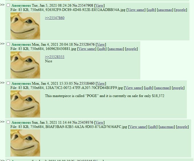 BigTrencher's tweet photo. With both Pepe and Doge sending. Why have we not shown "POGE" some hype?

$POGE is the cross between both Pepe and Doge and has been around on 4chan for years now.

Honestly a godly narrative.

https://t.co/uSFEEci20k https://t.co/c69F448Ond
