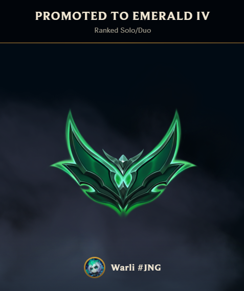 Warli_RL's tweet photo. was a long break, just played the game for fun....

started playing ranked  2 weeks ago again and just climbed to Emerald...

...also i stopped playing j4 only and started playing other champs to get them on more comfort...

...800 LP left....4 Months to go? https://t.co/iqSaw8BsHG
