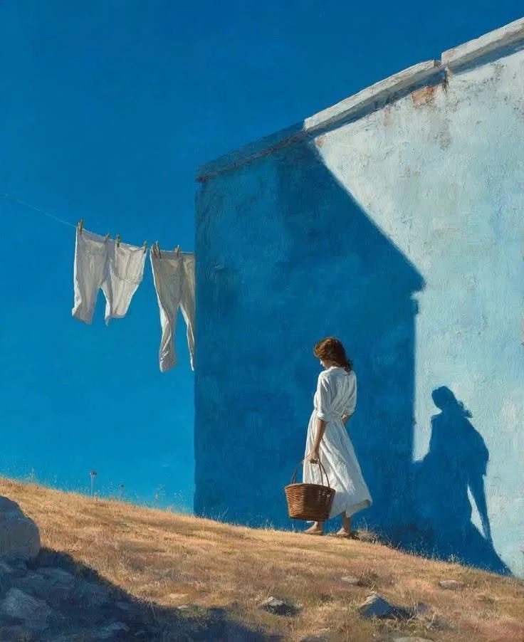 helen_warlow's tweet photo. I posted these two a few weeks back but they are so beautiful I’m sending them out again 
‘Sunlight and Clotheslines ‘ created 2025 by Korean artist
Hana Choi
Surrealistic oil paintings @helen_warlow  with the theme of loneliness https://t.co/fxqnzM84MO