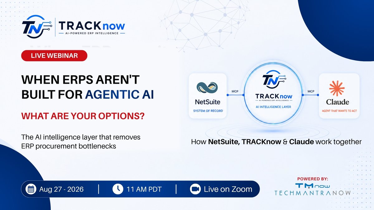 TRACKnow_'s tweet photo. How can NetSuite and Claude work together?

TRACKnow provides the intelligence layer between your ERP data and the AI agent ready to act.

Live webinar: Aug 27, 11 AM PDT
Register: https://t.co/dpydcnm36q https://t.co/Y7qCoSqa3L