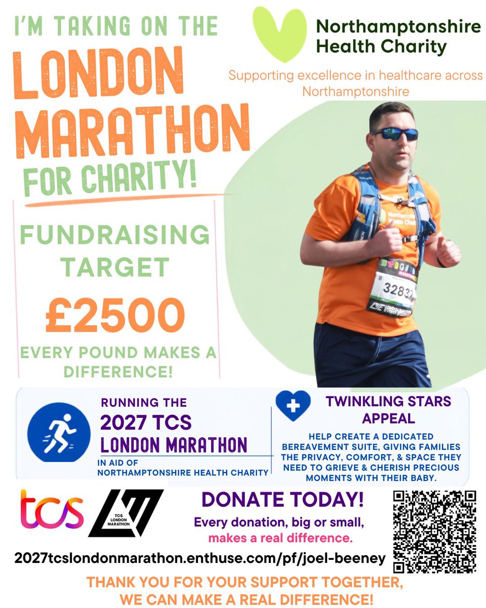 JoelBeeney's tweet photo. For those who don’t know, I am taking on the London Marathon in 2027.

I have the privilege of running as part of the Northamptonshire Health Charity team, supporting a cause that means so much to my family.

If you’re able: https://t.co/rppxgMgeMO

Thank you for your support!💚 https://t.co/sBBteuEI2a