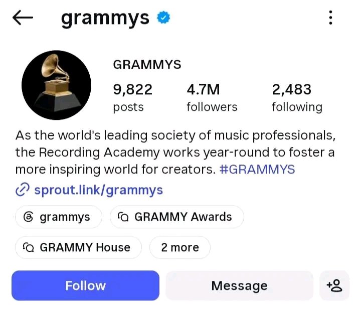 UmmeHaya9993's tweet photo. Even our Bam has more followers than GRAMMYS 😞 😭 https://t.co/I73hdAEfJQ