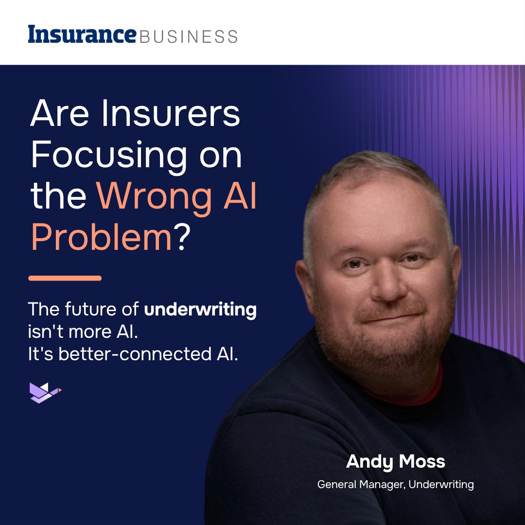 DuckCreekTech's tweet photo. The future of underwriting isn't more AI. It's better-connected AI.

Andy Moss shares why the next wave of underwriting transformation will come from connecting data, decisions, workflows, and AI into one intelligent experience.

Read the interview 👇
#Insurance #AI #Underwriting https://t.co/RxuX8qMAaW