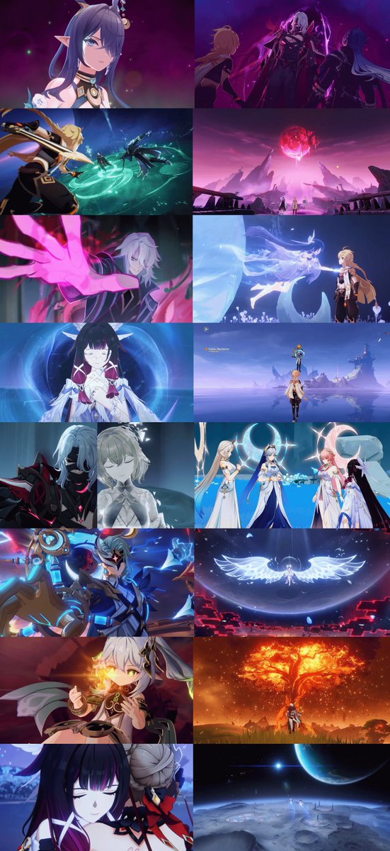 teyvattabloid's tweet photo. Some of the best moments from song of welkin moon 

I wonder what's everyone's favourite moment from 6.x

©️ Collage bu u/Pellecks02

#Genshinlmpact #Genshin #GenshinMemes https://t.co/1h4J7UUlzR