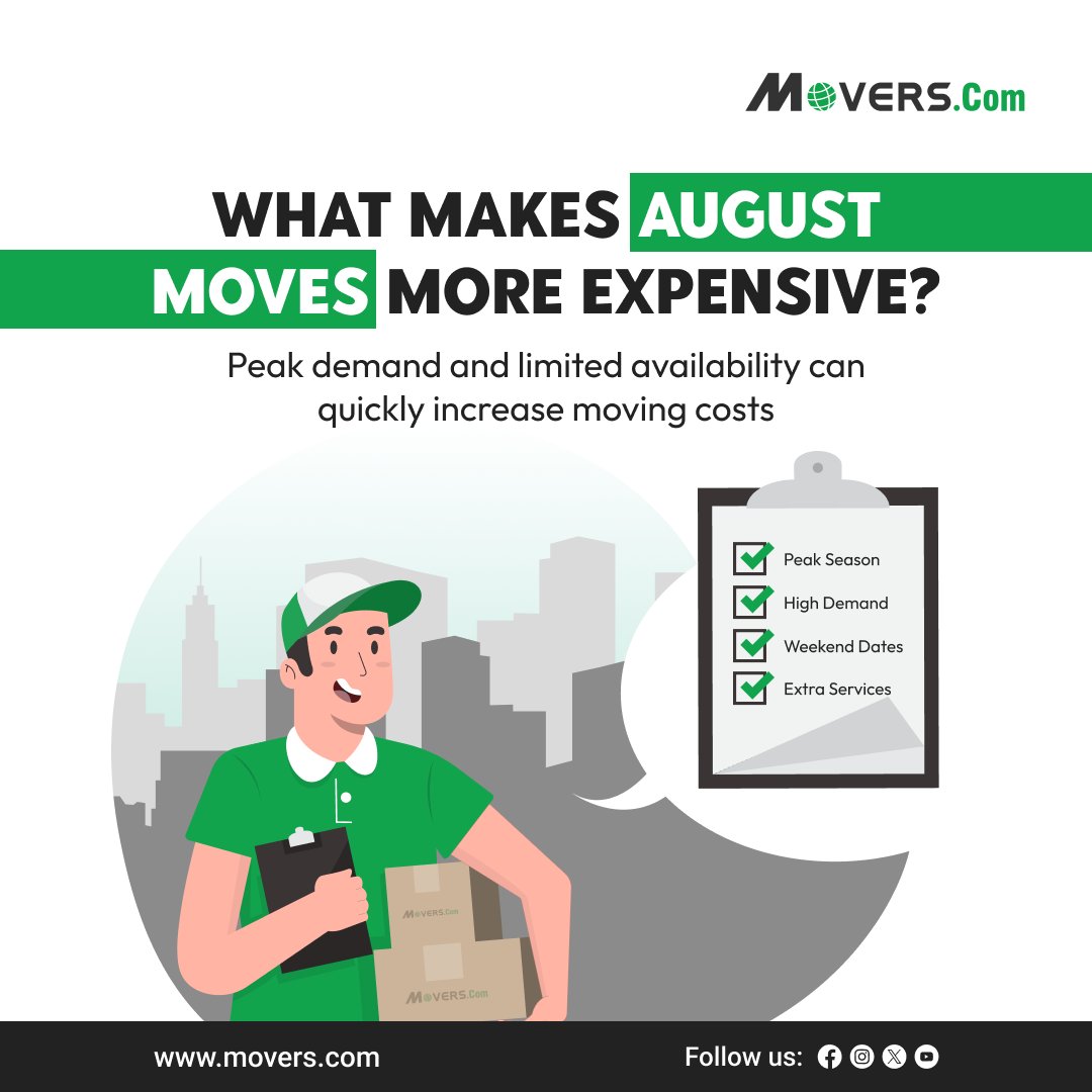 MoversCom's tweet photo. Thinking about moving this August
๐ Get expert moving tips and compare movers for free at https://t.co/UNieGfxfja.
#MoversCom #MovingCosts #AugustMove #MovingTips #MovingSeason #CompareMovers #MovingQuotes #RelocationTips #MovingPlanning #MovingDay #ProfessionalMovers https://t.co/ugT7GuWNLc
