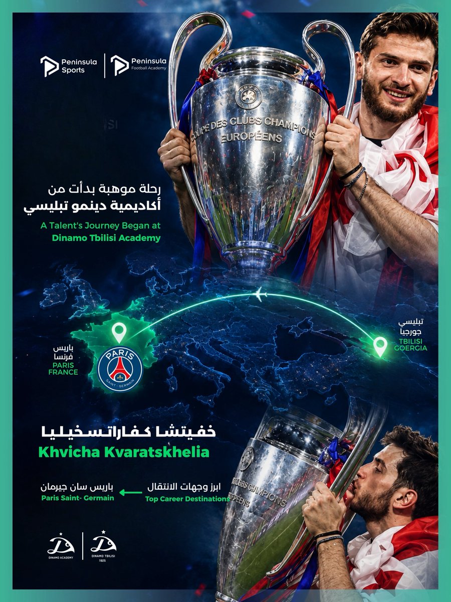 Peninsula_SC's tweet photo. من تبليسي إلى أكبر الملاعب الأوروبية: نستعرض بعض النجوم الدين تخرجوا من أكاديمية دينامو تبليسي، والرحلة التي نقلتهم من فرق الفئات السنية إلى الدوريات الكبرى، وعلى رأسهم كفاراتسخيليا. https://t.co/vI8OohDvLl
