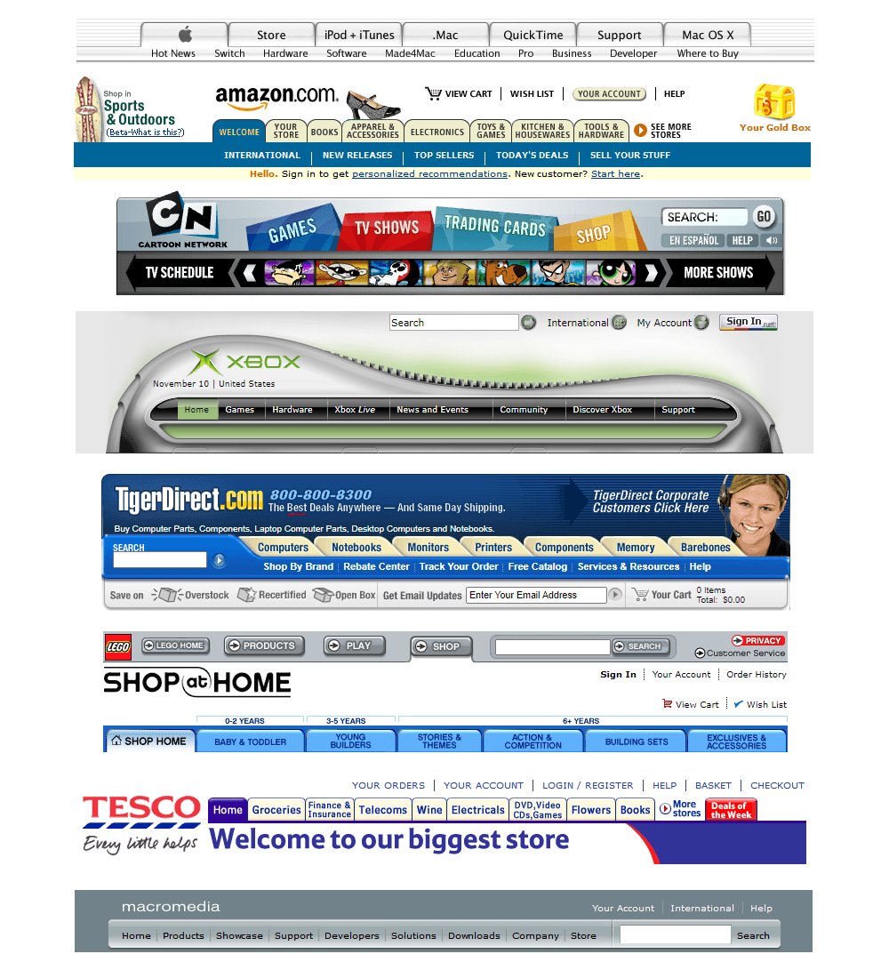 WebDesignMuseum's tweet photo. The diversity of horizontal navigation in 2004 https://t.co/jhN7N3hEFb