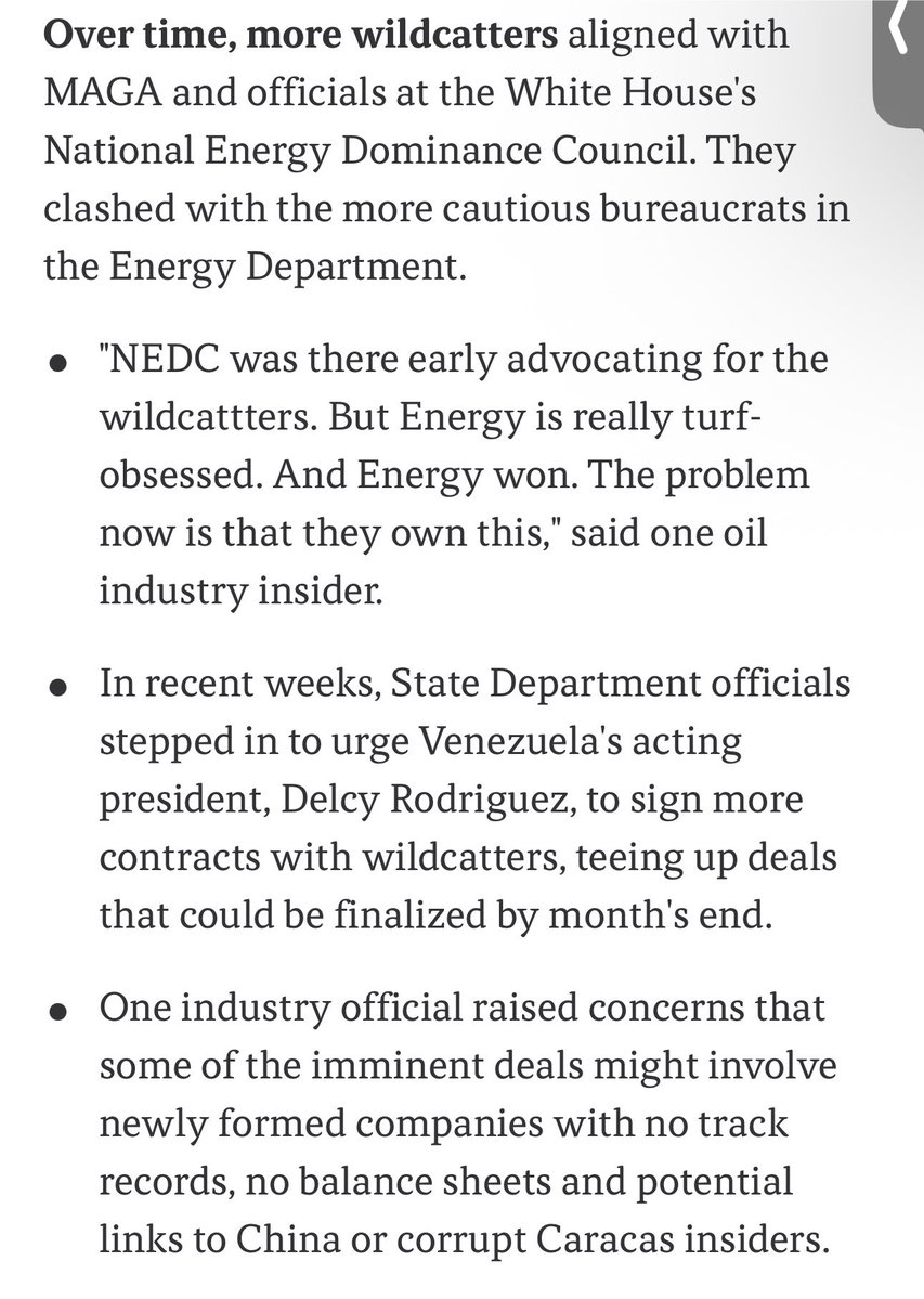 OrlvndoA's tweet photo. 🚨 | Lo que hoy revela Axios:

- Frustración en EEUU con la lentitud con que petroleros están invirtiendo en Venezuela.

- División dentro de la administración: funcionarios del Departamento de Estado y sectores MAGA del Gobiernos acusan al Departamento de Energía de solo querer favorecer a las grandes petroleras, dejando por fuera a los pequeños inversionistas que están dispuestos a asumir más riesgos.

- Hay preocupaciones de a quien le están dando los contratos en Venezuela. Hablan de “compañías recién formadas, con potenciales vínculos a China y corruptos de Caracas”.