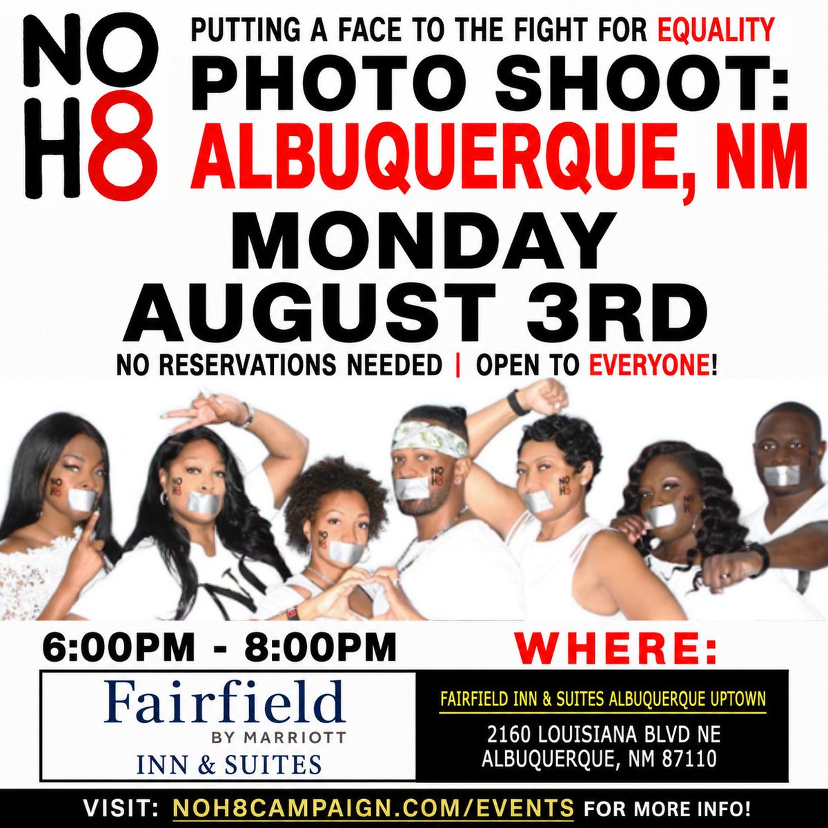 NOH8Campaign's tweet photo. 📣 Spread the word! #NOH8 photo shoot TODAY (8/3) in Albuquerque, NM https://t.co/vKnU4OK2t1