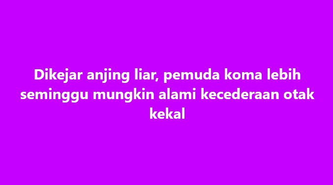 SinarOnline's tweet photo. Dikejar anjing liar, pemuda koma lebih seminggu mungkin alami kecederaan otak kekal

Mangsa, Muhamad Shahrul Yuzzi Che Ahmad, 27, sudah dibenarkan keluar  hospital selepas menjalani pembedahan, namun masih mengalami gangguan  ingatan dan memerlukan pemantauan keluarga sepanjang masa.

Artikel: https://t.co/x0gZbh7l10

#SinarHarian #BeritaTerkini #pemuda #koma #dikejar #anjingliar