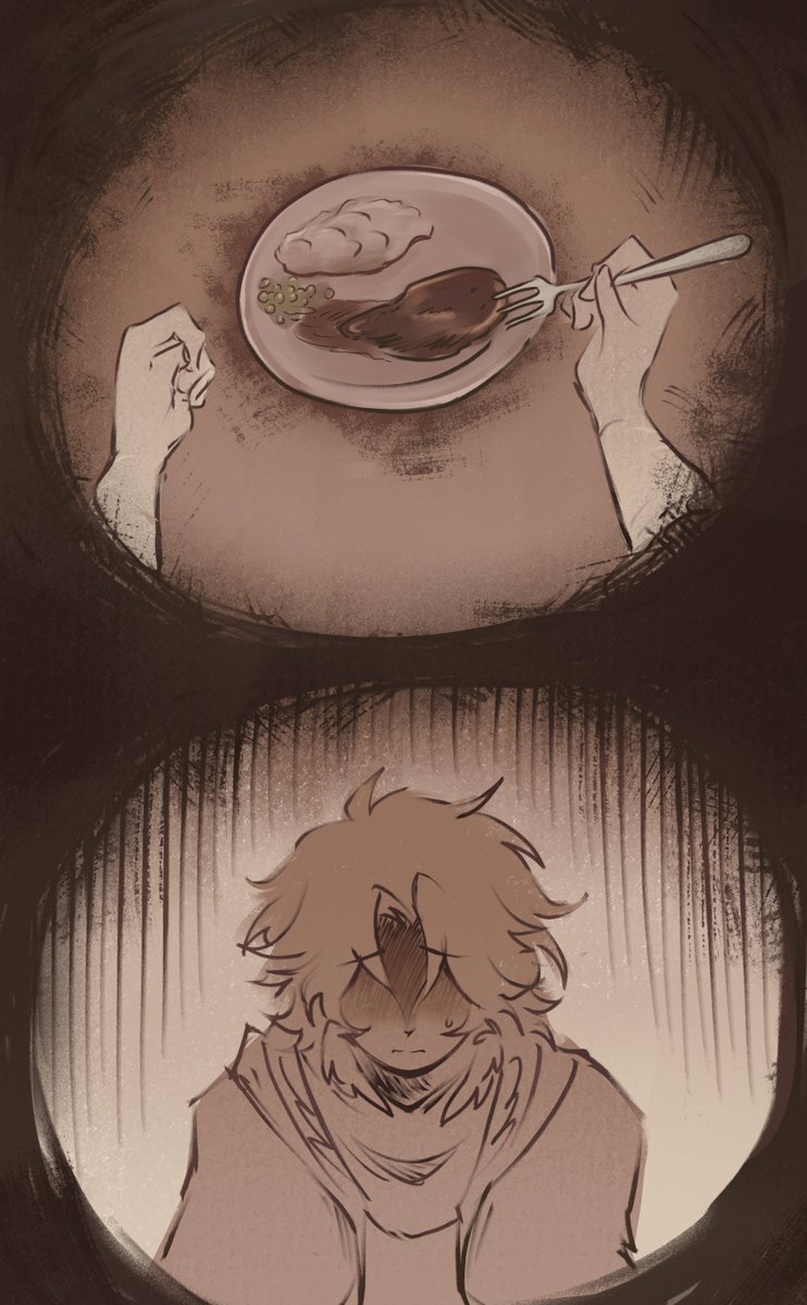 s1llyfreak's tweet photo. I love the headcanon that Two Time became a vegan after everything that happened in the cult. They'd probably feel sick every time they looked at meat, remembering Azure words from that day.🥹 https://t.co/GAN325dV8D
