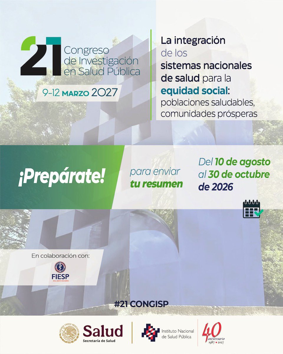 CONGISPMx's tweet photo. 📢 ¡Prepárate y ten listo tu resumen para el #21CONGISP!

Del 10 de agosto al 30 de octubre de 2026 estará abierta la convocatoria para el envío de resúmenes 📝

No te lo pierdas ✅ https://t.co/hOo2URxtBW