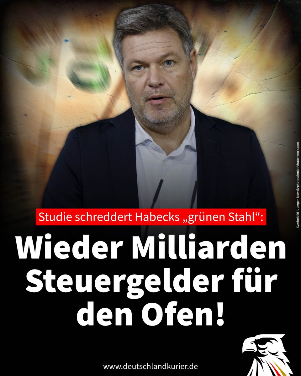 Deu_Kurier's tweet photo. Studie schreddert Habecks „grünen Stahl“: Wieder Milliarden Steuergelder für den Ofen!

Sogenannter „grüner Stahl“ wird in absehbarer Zeit nicht konkurrenzfähig sein. Die Produktion sei schlicht zu teuer, bestätigt eine neue Studie. Milliarden Steuergelder für das Prestigeobjekt von Ex-Wirtschaftsminister Robert Habeck („Grüne“) sind offenbar buchstäblich für den Ofen.

Dies legt eine Untersuchung der Unternehmensberatung PwC nahe, über die das Düsseldorfer „Handelsblatt“ berichtet. Demnach droht ein großer Teil der deutschen Stahlproduktion auch nach dem geplanten Umbau, der sogenannten Transformation, unwirtschaftlich zu bleiben.

Damit gerät zugleich die staatliche Förderung der Branche in den Fokus. Die Produktion von „grünem Stahl“ hatte der ehemalige Wirtschaftsminister Robert Habeck gegen alle Bedenken vorangetrieben. Die deutschen Stahlhersteller investieren derzeit Milliarden in neue Anlagen, mit denen Kohle und Koks durch klimafreundlich erzeugten Wasserstoff ersetzt werden sollen. Allein Thyssenkrupp Steel, Salzgitter und die Stahl-Holding-Saar erhalten dafür staatliche Beihilfen von deutlich mehr als fünf Milliarden Euro.

Alles deutet darauf hin, dass es die nächste große Steuergeld-Verschwendung ist!