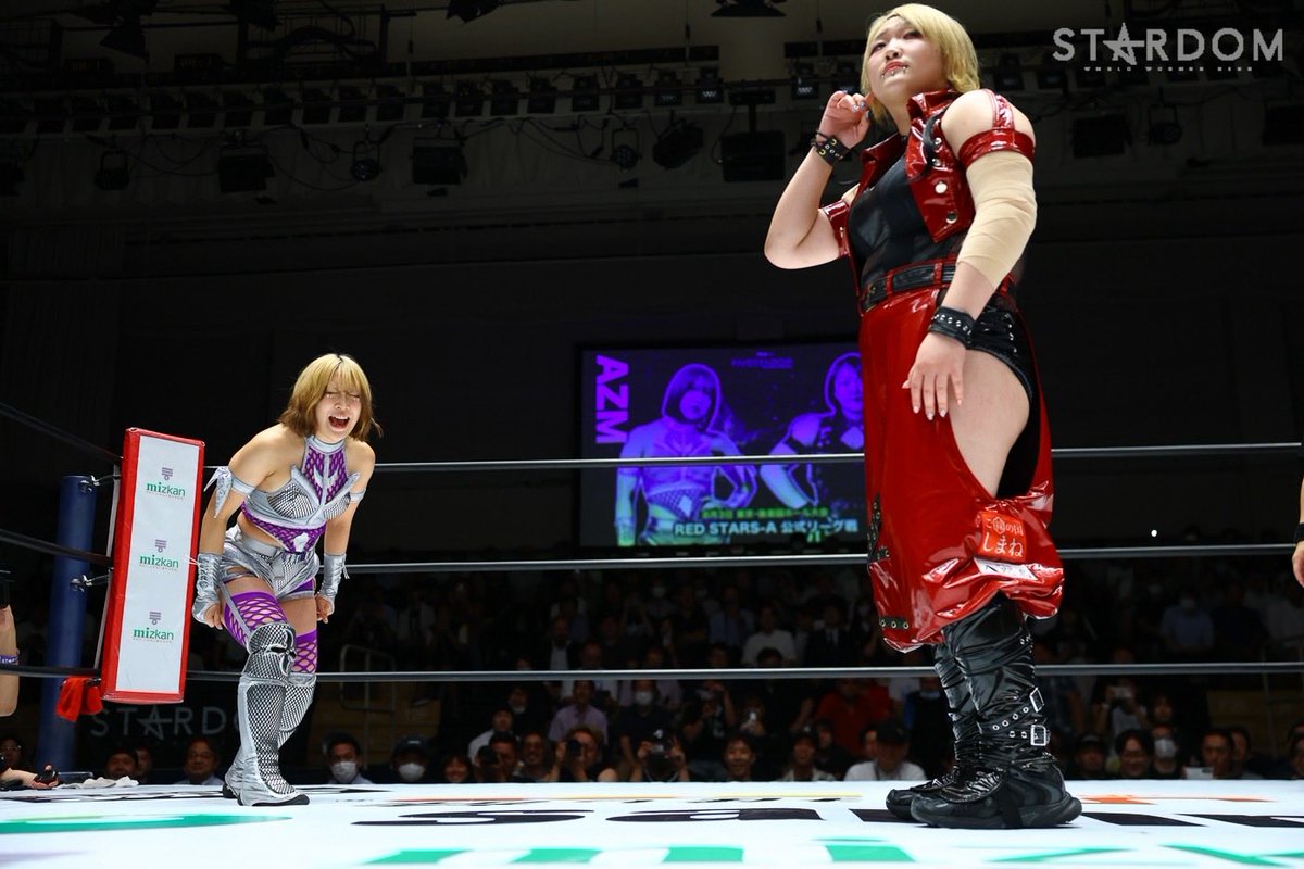 azumikan1411's tweet photo. 青木デカボイスのせいで恥をかかされた!!

勝ったけど許せないし！
プロレスでもデシベルでも負けたくない!!

🤟とりあえず現在6点🤟
 #STARDOM https://t.co/CZ4kUbYnE2