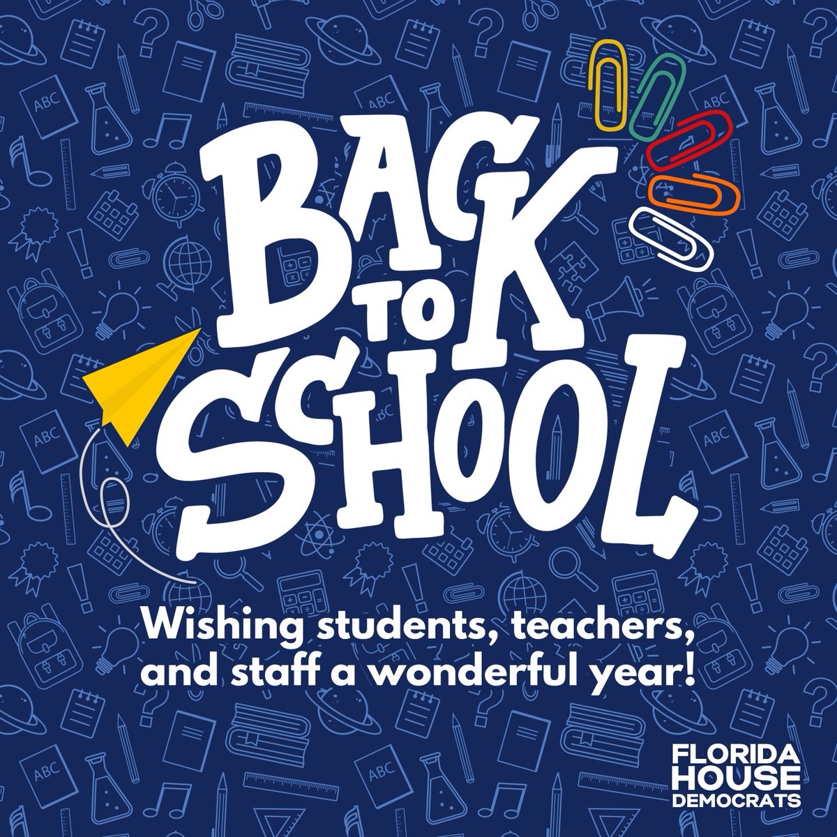 FLHouseDems's tweet photo. August is Back to School month! Florida House Democrats wish all students, teachers, and staff a wonderful school year. 🍎📚 https://t.co/vpjZq3lUXY