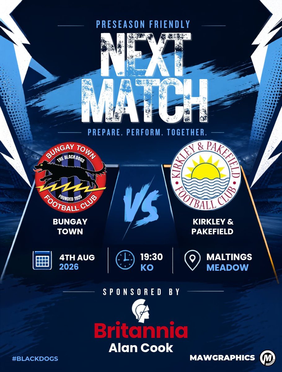 BungayTownFC's tweet photo. Tomorrow evening we welcome @KPFCOfficial Res to Maltings Meadow

The support during pre season has been brilliant and its very much appreciated from the lads

Come show you support again grab a drink from the bar and enjoy the warm evenings whilst it lasts 

#UpTheBlackDogs 🔵⚫️ https://t.co/GG7LiecNTr