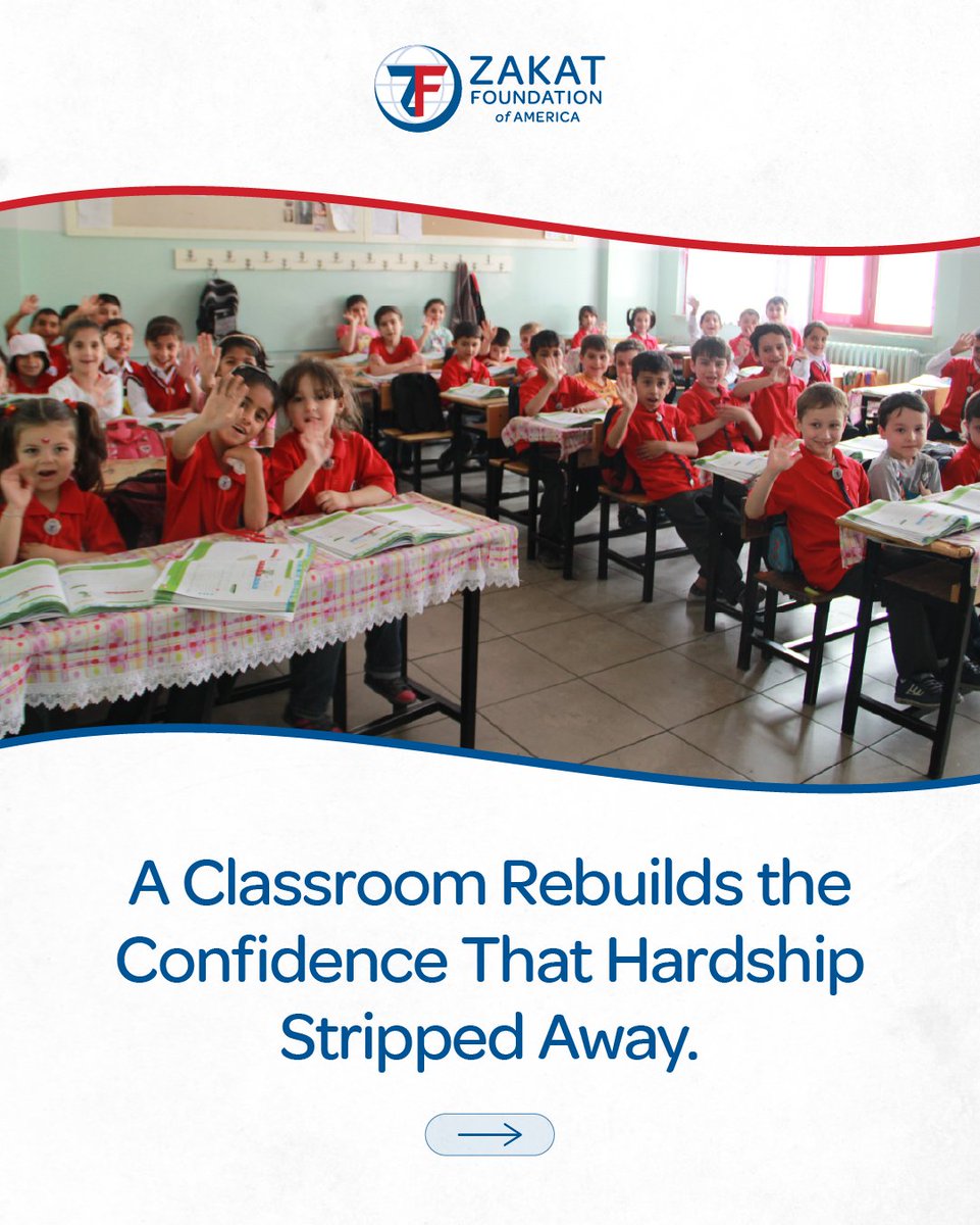 ZakatUS's tweet photo. When a child stays in school despite hardship, something powerful happens - not just for them, but for their families too.

Through Zakat Foundation of America, education programs provide learning materials, classroom access, and the steady support that keeps students showing up even when life makes it easier to stop.

One child who stays in school today becomes the person who lifts their family's future: https://t.co/xK9oZVcUPw 

#EducationForAll #EmpowerThroughEducation #FutureLeaders #ZakatFoundationAmerica #HopeThroughLearning
