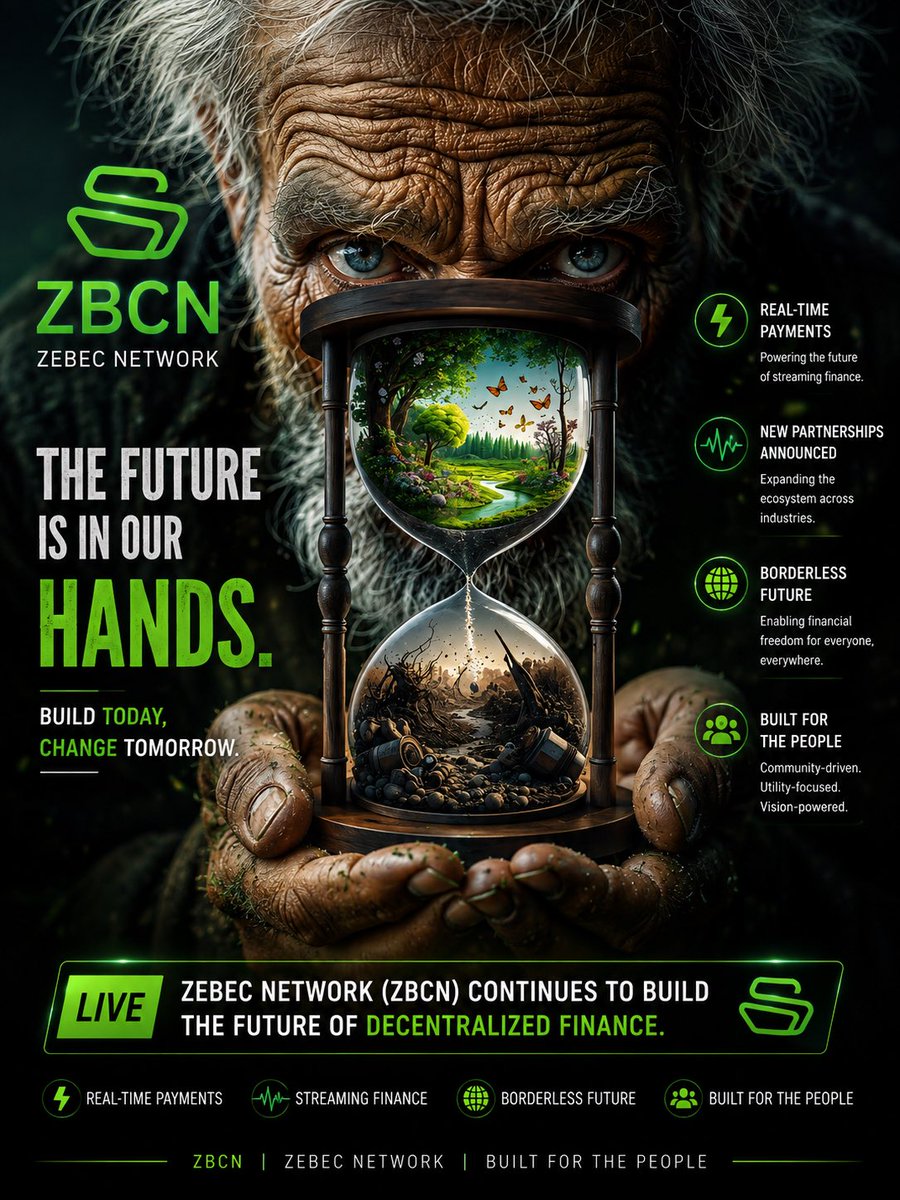 PauloCamara80's tweet photo. Time never waits. The builders of tomorrow are the ones taking action today. ⏳🌍
Zebec Network ($ZBCN) is building real-world infrastructure for the future of finance real-time payments, streaming finance, and a borderless economy. The future is in our hands. 🚀💚 https://t.co/UdNDggZ5G3
