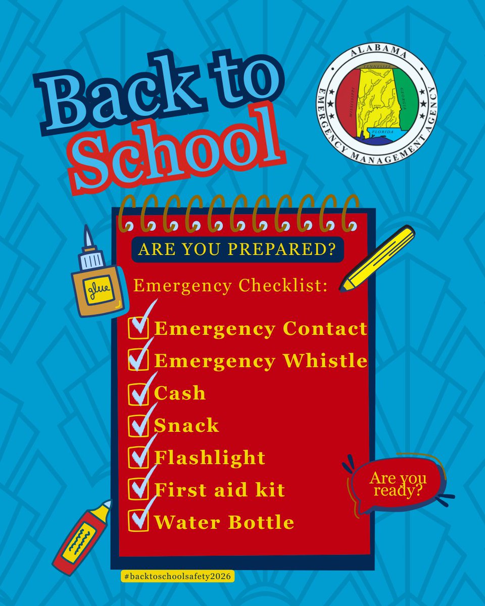 AlabamaEMA's tweet photo. Back-to-school checklist✅

#areyouprepared? https://t.co/MxAEHj5Mhf