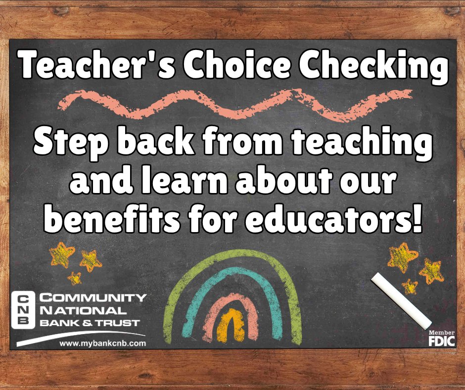 ComNatBankTrust's tweet photo. Educators, this one's for you! As a new school year is about to start, we want to say thanks for your dedication! There is an account just for you, stop by your local CNB&amp;T to learn more. https://t.co/1TOOe5pk34