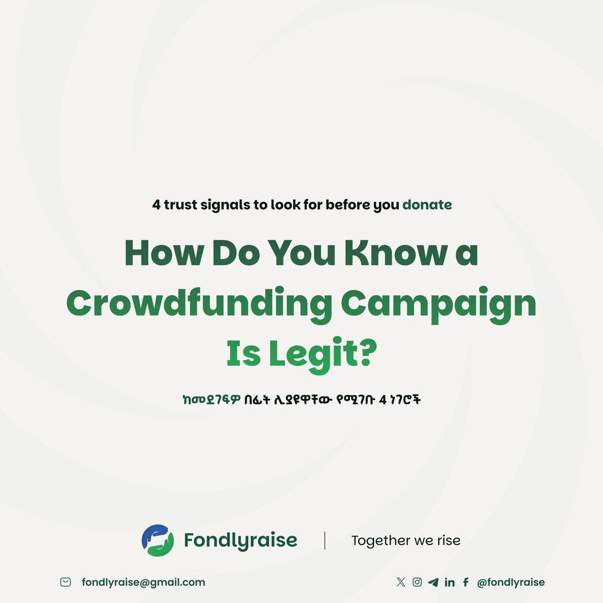 fonddlyraise's tweet photo. Before you donate, take a moment to look for the signs of a trustworthy campaign. 🔍

Trust comes before support.

💙 Together We Rise

#Fondlyraise #Crowdfunding #Trust #Transparency #TogetherWeRise https://t.co/SjmnnWjKf8