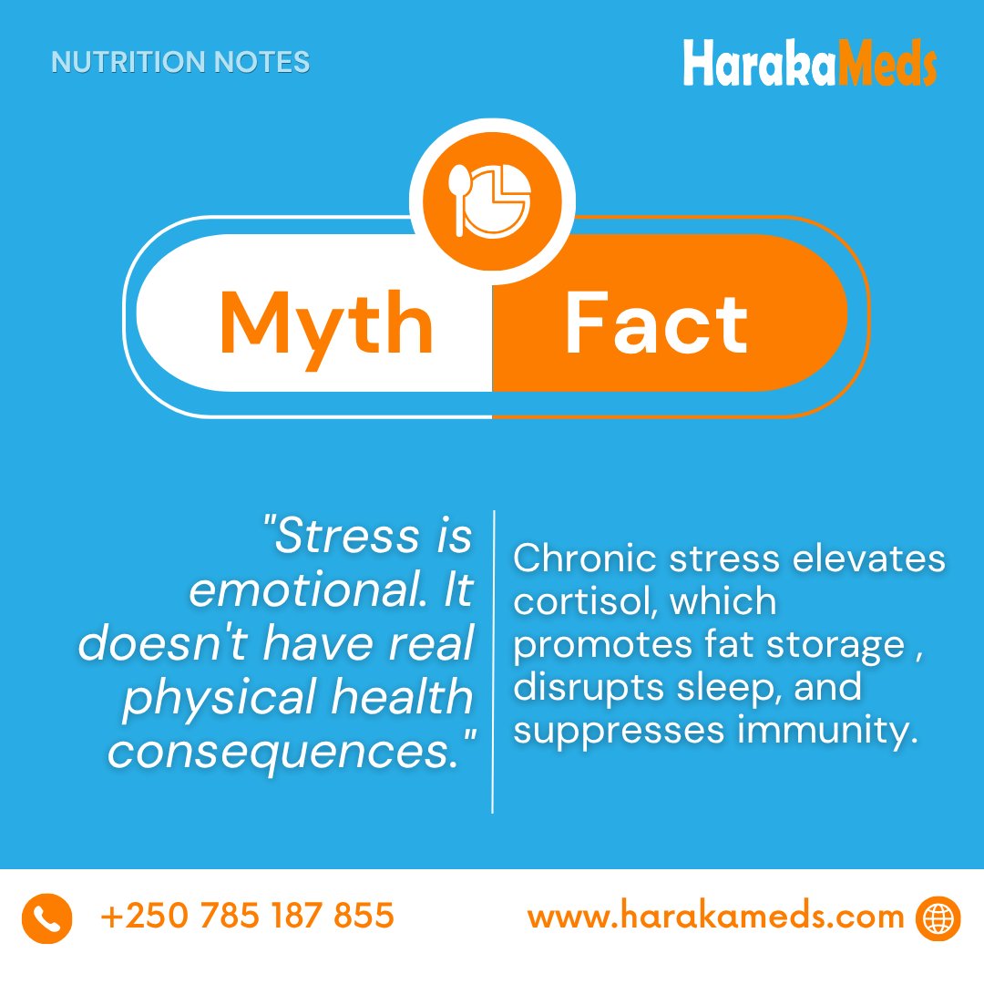 HarakaMeds's tweet photo. Stress isn't just emotional. Chronic cortisol breaks down muscle, disrupts your gut, and spikes blood sugar. Managing it is a metabolic intervention, not a luxury. 🧠 #NutritionNotes #HarakaMeds https://t.co/BPpXZ04XbP