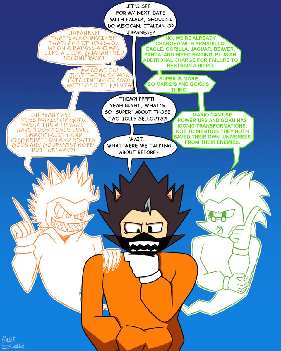 Heist_and_Co's tweet photo. [#OC Art]

Don't mind C.T. Heist, he's having just talking with the voices in his head! 🧡💭💚

#ArtistOnTwitter https://t.co/4yFpjGmKfY