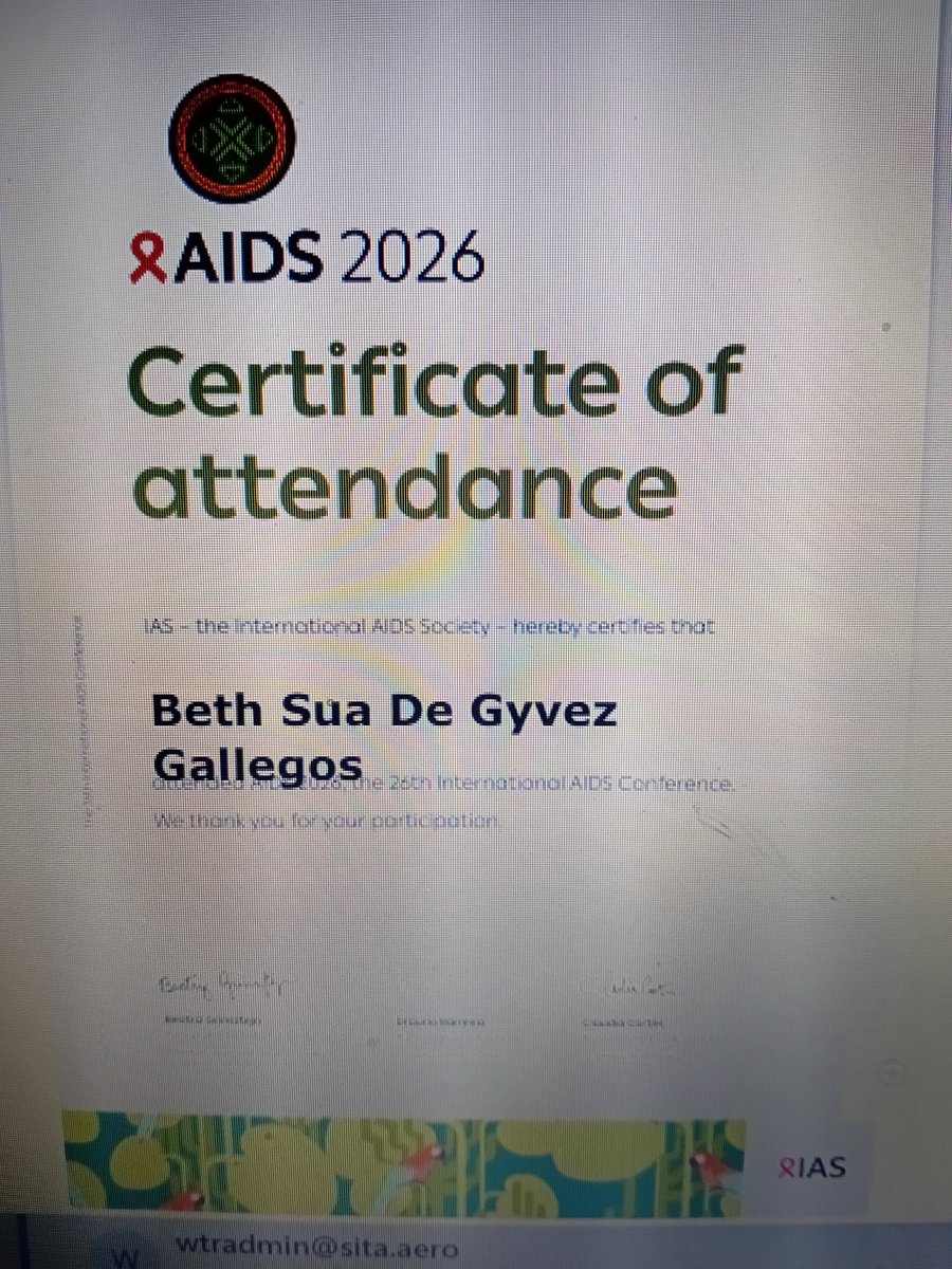 SuaGyvez's tweet photo. Certificado de participación en el Congreso Internacional de SIDA celebrado en Río de Janeiro Brasil https://t.co/jLvfGNO1vk
