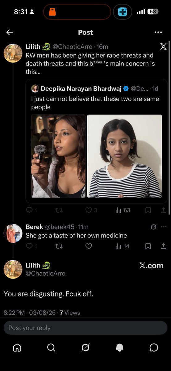 berek45's tweet photo. When she was barking bullshit against the PM, tab to sab wow queen,free speech bolke maza le rahe the. Ab jab she got a taste of her own medicine, suddenly ohhh bichari yaar, aise kaise bol diya usko?” 🤡 What a bunch of hypocrites and loosers. Fir dusre ko gali dedo aur block😭 https://t.co/KSGmEdHLA5