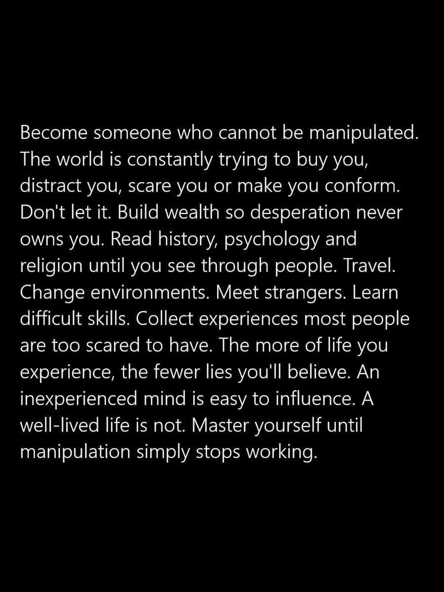 aruni_t's tweet photo. An inexperienced mind is easy to influence, not because it's weak, but because it was never allowed to develop. When parents mistake control for protection, they can raise adults who fear making decisions, second-guess themselves, and mistake obedience for love. This leaves them vulnerable to manipulation by parents, siblings, and other family members well into adulthood because they were never given the freedom to trust their own judgement. Confidence grows through experience, not over protection.