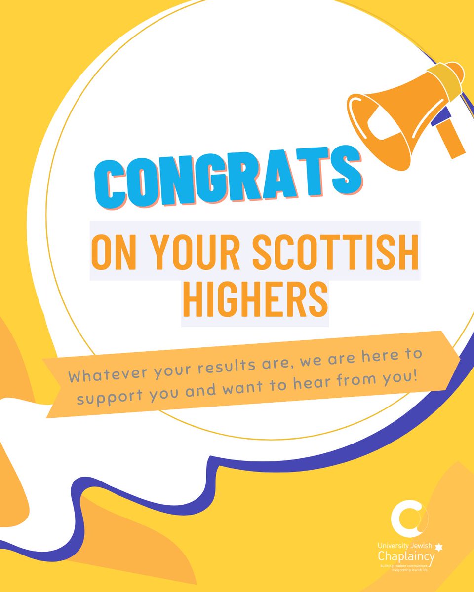 JewishChaplain's tweet photo. Congratulations on receiving your Scottish Higher exam results! 

Are you a student or know someone who just received their results? We would love to hear from you and support however we can. 

Find all contact information here: https://t.co/QEjAMmvYLi https://t.co/Uqsjw4p0ph