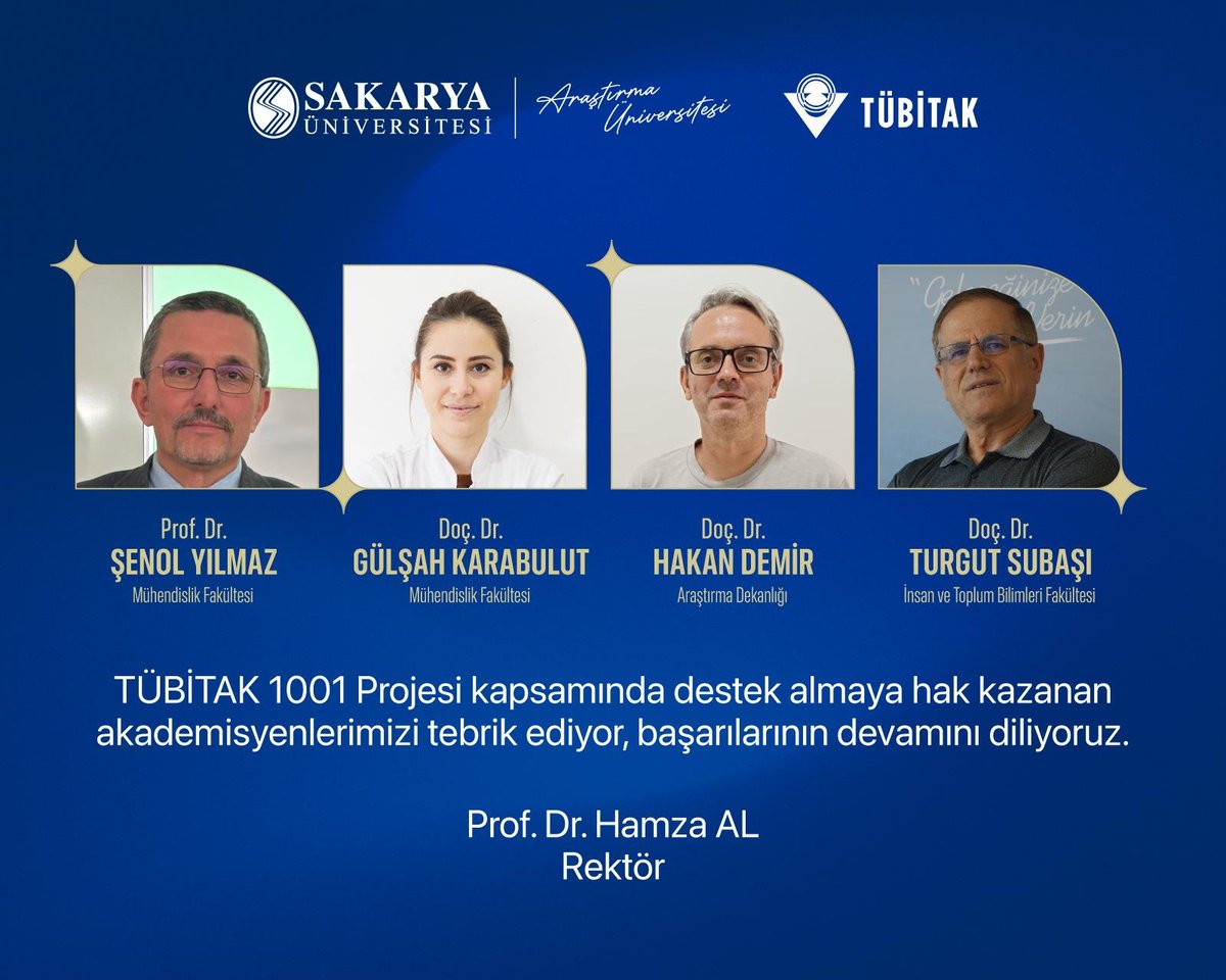 ProfDrHamzaAl's tweet photo. TÜBİTAK 1001 Projesi kapsamında destek almaya hak kazanan Sayın Prof. Dr. Şenol Yılmaz, Sayın Doç. Dr. Gülşah Karabulut, Sayın Doç. Dr. Hakan Demir ve Sayın Doç. Dr. Turgut Subaşı'nı tebrik ediyoruz. Akademisyenlerimize başarılarının devamını diliyoruz. https://t.co/zQ2iK5xr9L