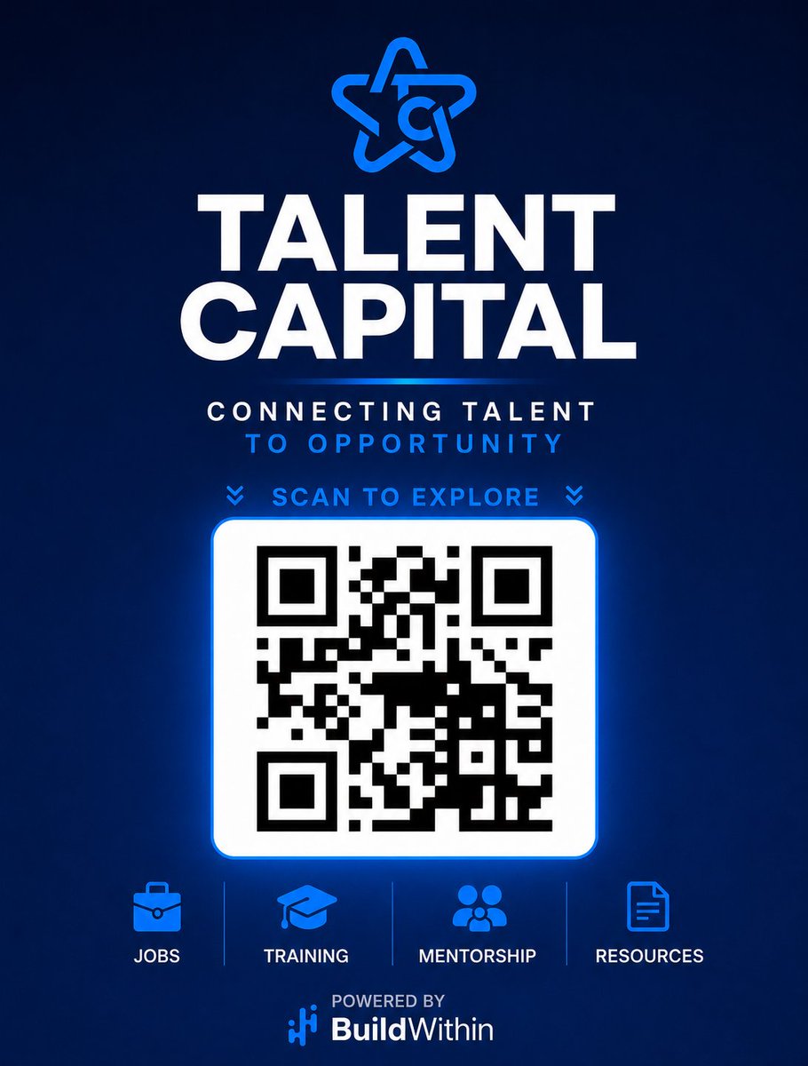 JoinBuildwithin's tweet photo. Your next opportunity starts with one connection.
Explore jobs, training, mentorship, and workforce resources through Talent Capital.

📱 Scan the QR code or visit:
https://t.co/EosBqmfXbT

#TalentCapital #BuildWithin #FutureOfWork #WorkforceDevelopment https://t.co/oRvvWbxywK