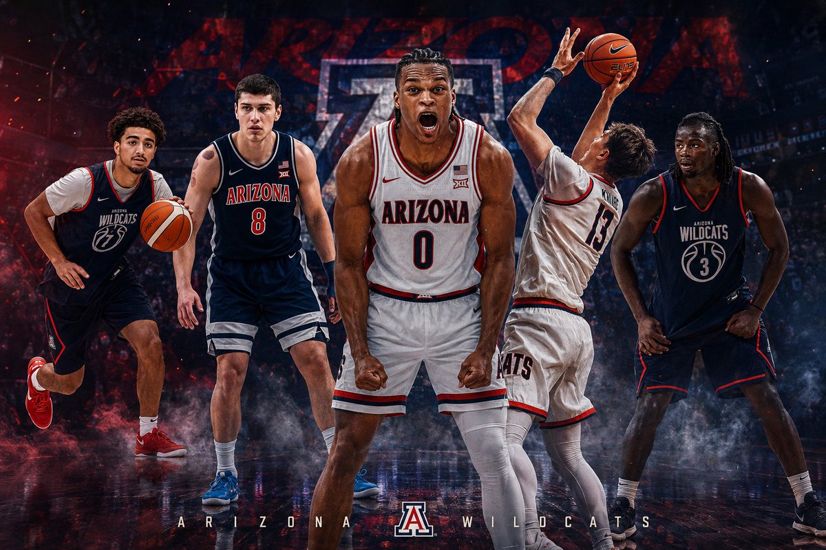 Koapeter's tweet photo. Attention College Basketball fans🚨Good luck scoring on this year’s Arizona Wildcat Defense: 

Derek Dixon- 6’5 (200lbs) 
Caleb holt- 6’5 (210lbs) 
Ivan Kharchenkov- 6’8 (230lbs) 
RJ Godfrey- 6’8 (240lbs) 
Motiejus Krivas- 7’2 (265lbs) 

Tommy has got himself one physical squad👀 https://t.co/BPjySgJi59