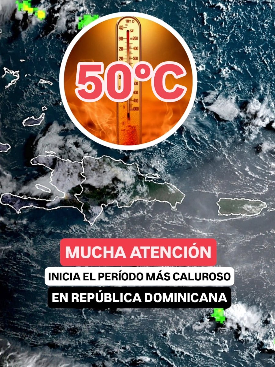 JeanSuriel's tweet photo. 🔴🔴TOMEN AGUA | El período de temperaturas extremas en República Dominicana acaba de comenzar: en los próximos tres meses veremos el calor incrementar de manera significativa en todo el territorio nacional, con sensación térmica entre 50°C y 52°C este año.

🔴Por los efectos del fenómeno El Niño, este año el calor intenso se ha adelantado dos semanas: usualmente, es el 15 de agosto que comienza la etapa más sofocante en el país, la cual eventualmente dura hasta el 15 de octubre.

⚠️El calor extremo se estenderá este año hasta inicios de noviembre y todavía hasta la primera semana de diciembre tendremos el termómetro con altas temperaturas durante el período diurno.

Sigue ⬇️