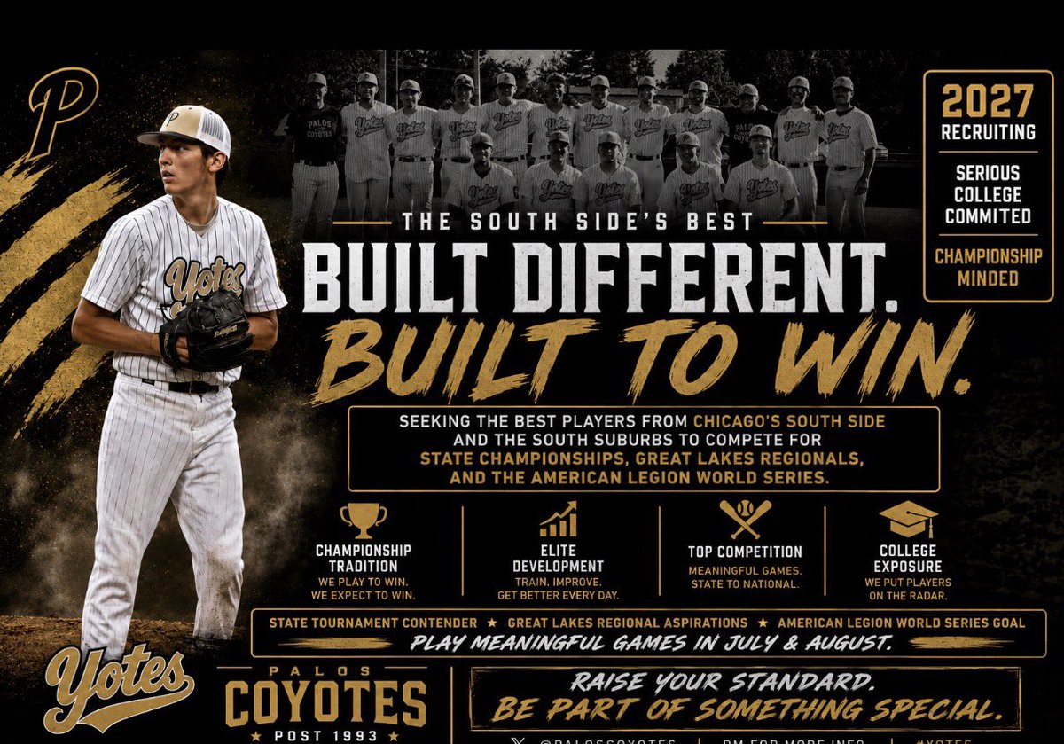 paloscoyotes's tweet photo. South Side &amp; South Suburban baseball players:

The Palos Coyotes are looking for serious players ready to compete for an Illinois State Championship, Great Lakes Regional Championship, and the American Legion World Series.

Players 19 and under may not turn 20 in 2027 
DM us https://t.co/CeiEoHd34f