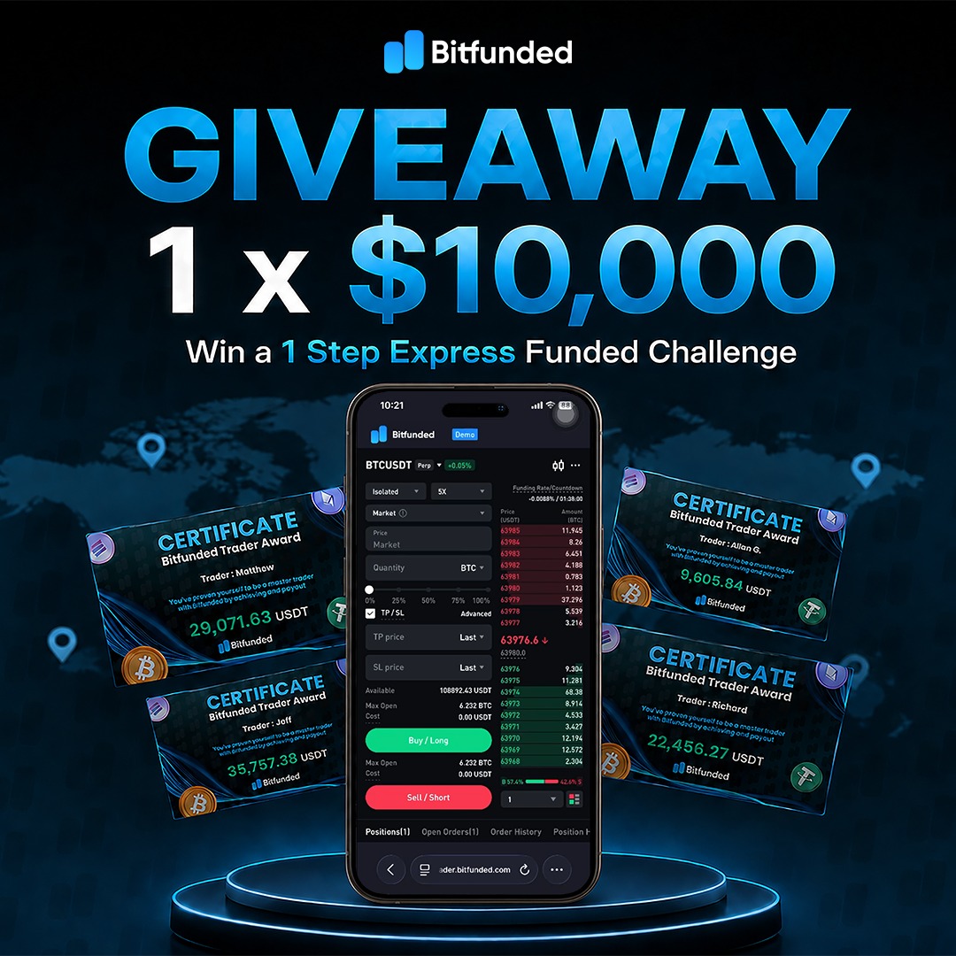 bitfunded's tweet photo. 🚀 SIGN UP & WIN A FREE $10,000 EXPRESS CHALLENGE! 🚀

Ready to prove your trading skills?

We're giving ONE lucky trader a $10,000 Bitfunded Express Challenge absolutely FREE! 💰

How to Enter:

✅ Follow @Bitfunded
✅ Share the post
✅ Show the proof in the comments!!

The winner will be selected randomly and announced within 24 hours.

Good luck, traders! 🍀

#Bitfunded #CryptoTrading #PropFirm #TradingChallenge #Crypto #Giveaway #Trader