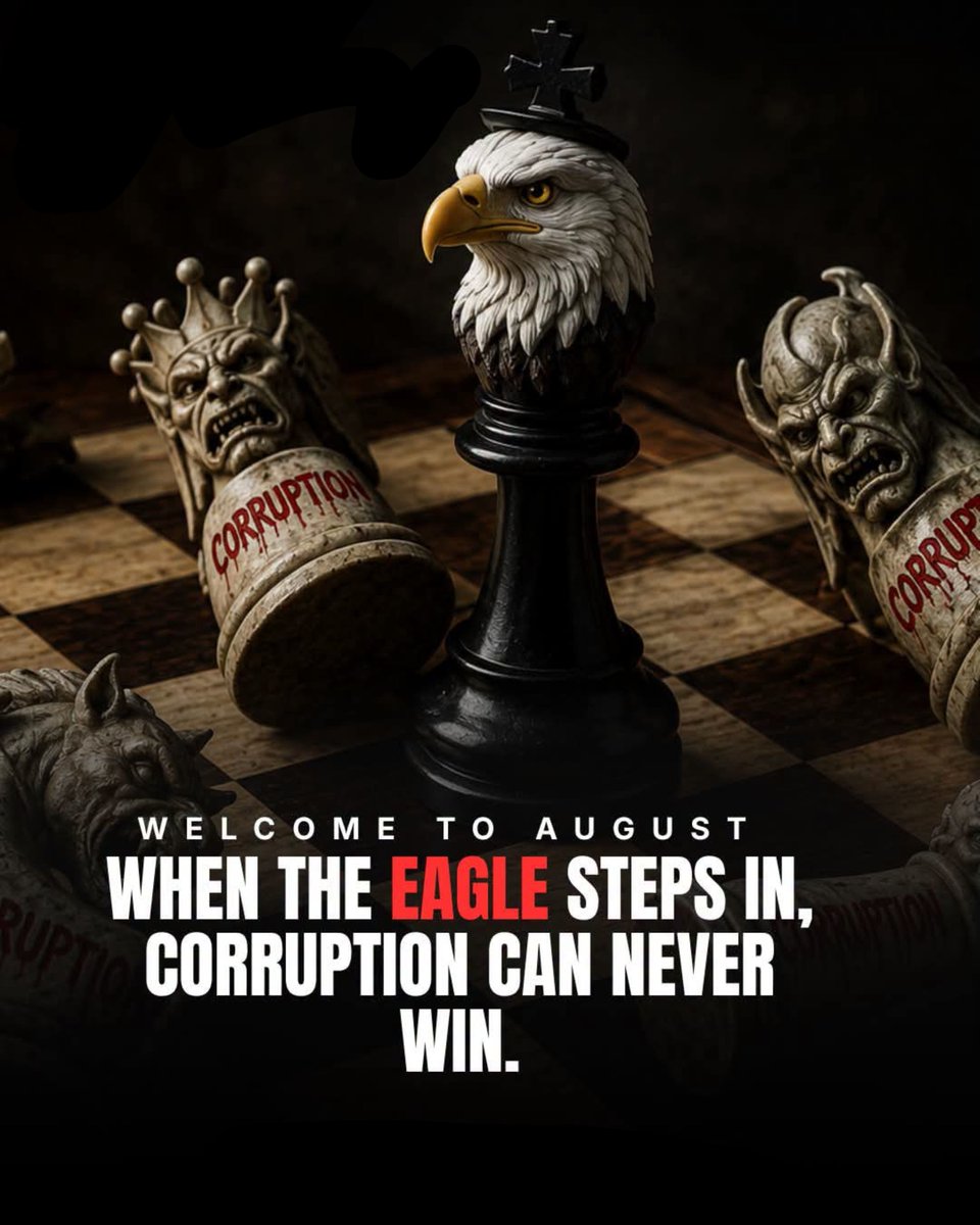 Celestine04's tweet photo. The eagle only scares chickens and small rodents. It seems to turn a blind eye to White Lions, Jackals, cheaters, and elephants.
Wat the eagle in Nigeria saying in August so far 

#nigeriacorruption https://t.co/BDXhWizhHh