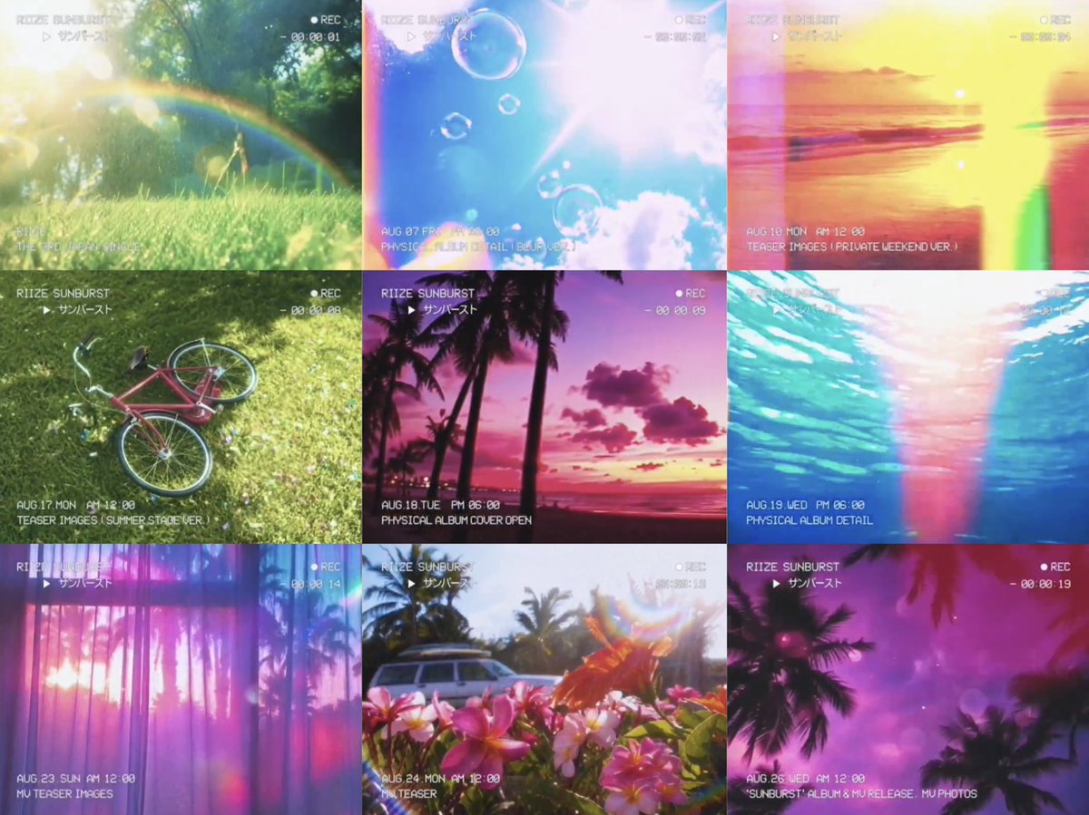 riize_archives's tweet photo. 📆 RIIZE’s 3rd Japan Single ‘Sunburst’ Schedule Clip

8/7 Physical Album Detail (Blue Ver.)
8/10 Teaser Images (Private Weekend Ver.)
8/17 Teaser Images (Summer Stage Ver.)
8/18 Physical Album Cover Open
8/19 Physical Album Detail
8/23 MV Teaser Images
8/24 MV Teaser
8/26 Album & MV Release • MV Photos