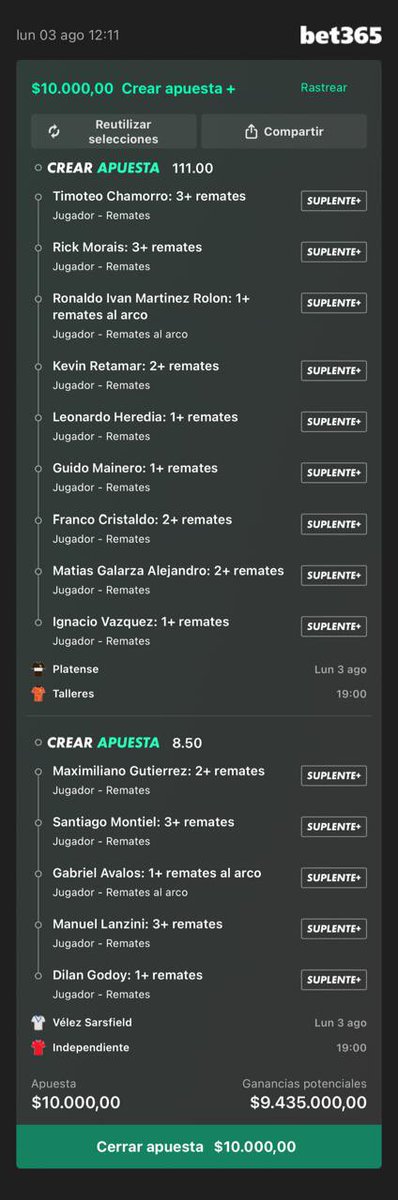 PipaBets_'s tweet photo. CUOTA 943 para los partidos de las 19hs con remates simples🔥 https://t.co/jpZs1vd0jG