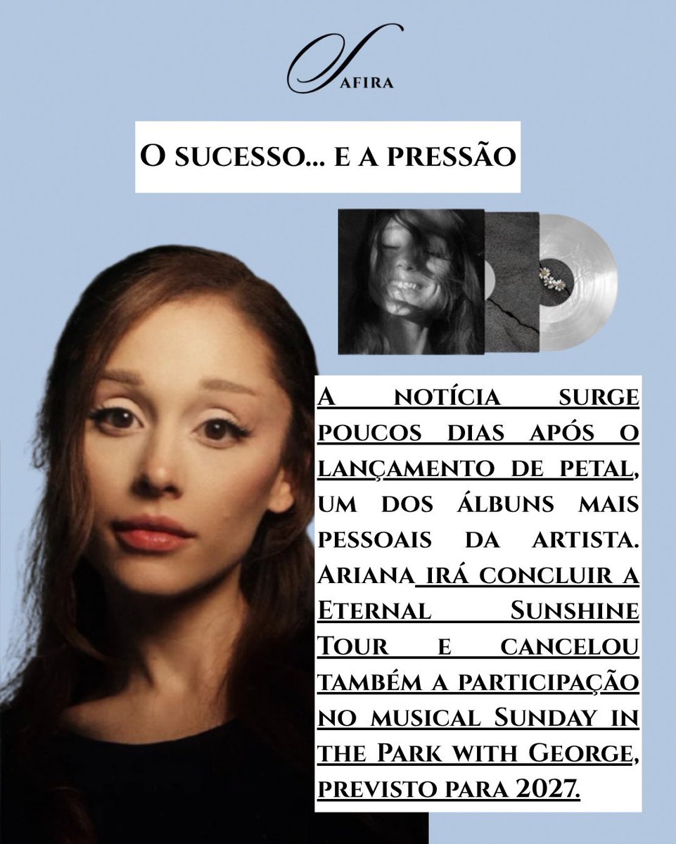 RevistaSafira's tweet photo. Ariana Grande decidiu parar, mas a notícia vai muito além da música.
A decisão surge porque voltou a ser alvo de milhares de comentários sobre a sua aparência.
Lê o artigo completo em https://t.co/XdZBb4ZP18
#arianagrande #petal #saudemental #mentalhealth #celebridade https://t.co/Ss2RuyGIg5