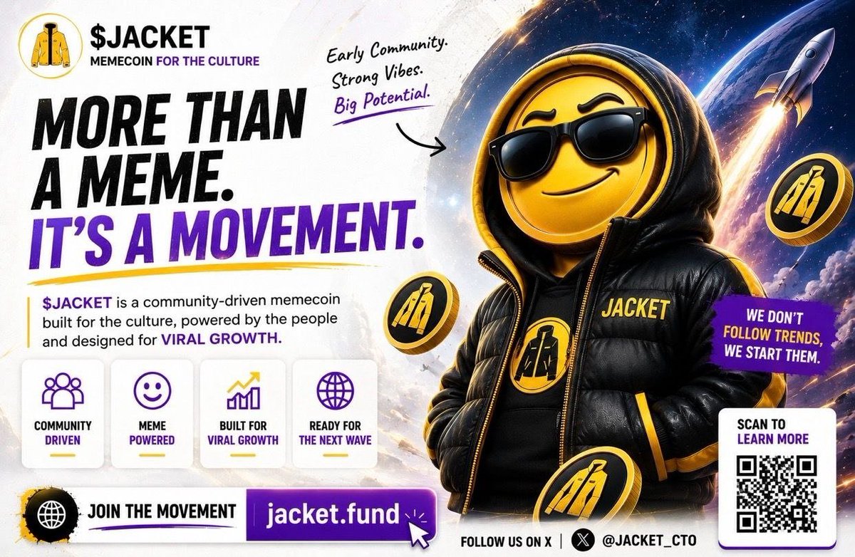 BTCBlockStar's tweet photo. Are you still chasing the next big meme?

$JACKET is building a community where memes meet momentum.

Early eyes are starting to notice, and the chart is just getting warmed up.

Join the movement today:
https://t.co/wPFDaUqJ2P

CA: 0x57aedac0ccaafdec0ec62fc4fbfd8252735affff

Don't fade the meme. Don't miss the story.

This is a life changing opportunity! 🔥

For more details,

Follow @JACKET_CTO on X