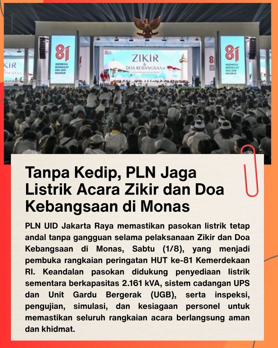 febiollanabe's tweet photo. PLN emang ga banyak ngomong, tapi langsung buktiin lewat kerja nyata. Ribuan orang hadir di Monas dan listrik tetap aman sampai acara selesai. Persiapan detail kayak gini bikin acara nasional jadi makin lancar. Respect terus buat PLN https://t.co/QzhxhPvMSI