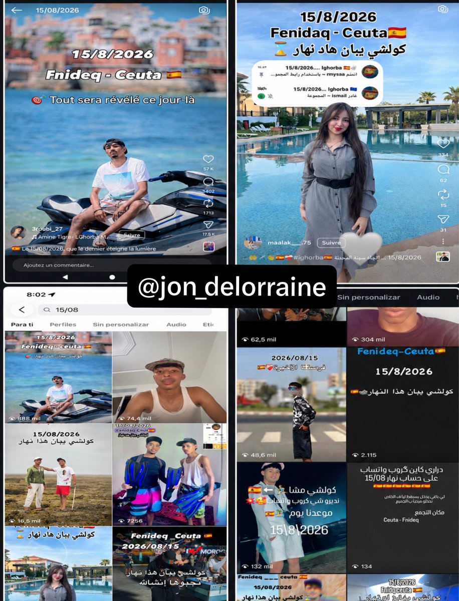 jon_delorraine's tweet photo. 🔴🇪🇸 ALERTE INFO — CEUTA / MELILLA
Des influenceurs marocains diffusent massivement sur TikTok, Instagram et WhatsApp des appels à rejoindre Ceuta et Melilla le 15 août 2026, laissant craindre une nouvelle tentative de passage massif vers les enclaves espagnoles. https://t.co/I3KJsoTb0Z